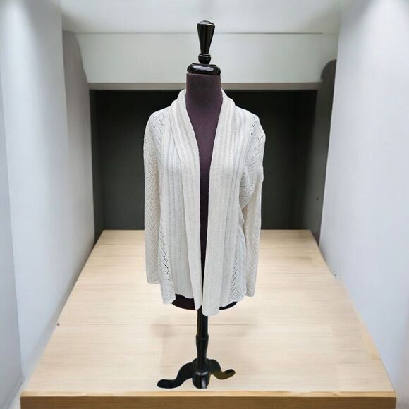 Susan Graver Cream Shimmer Open Front Knit Cardigan Sweater Women's Size XSmall - Picture 1 of 6